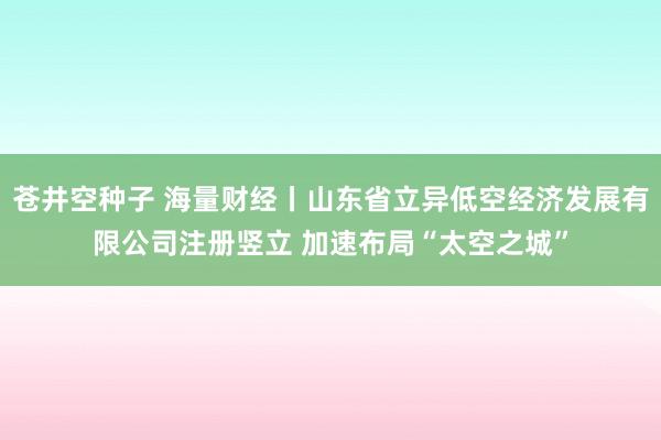苍井空种子 海量财经丨山东省立异低空经济发展有限公司注册竖立 加速布局“太空之城”