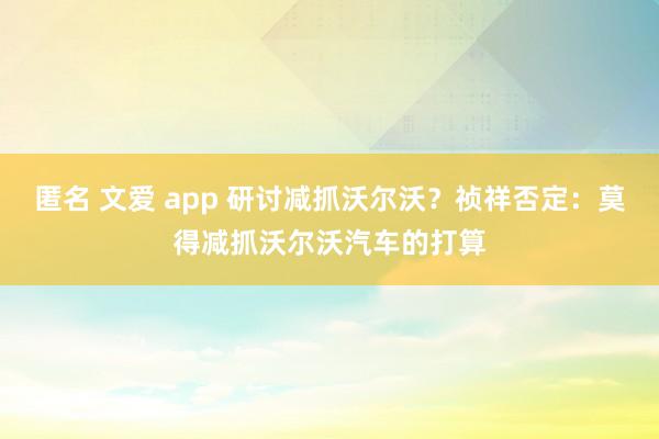 匿名 文爱 app 研讨减抓沃尔沃？祯祥否定：莫得减抓沃尔沃汽车的打算
