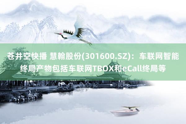 苍井空快播 慧翰股份(301600.SZ)：车联网智能终局产物包括车联网TBOX和eCall终局等