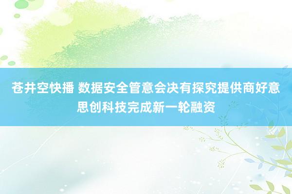 苍井空快播 数据安全管意会决有探究提供商好意思创科技完成新一轮融资