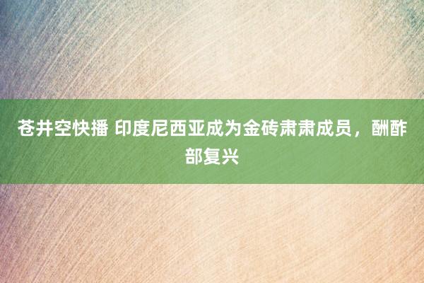 苍井空快播 印度尼西亚成为金砖肃肃成员，酬酢部复兴