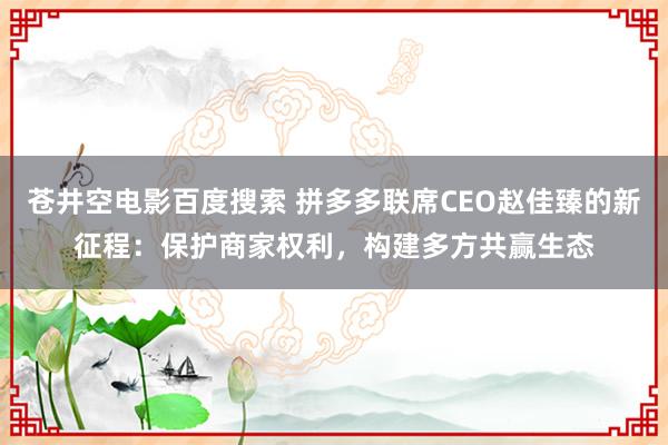 苍井空电影百度搜索 拼多多联席CEO赵佳臻的新征程：保护商家权利，构建多方共赢生态