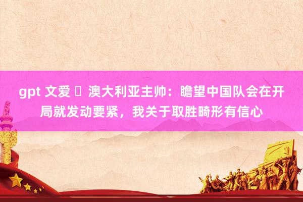 gpt 文爱 ⚡澳大利亚主帅：瞻望中国队会在开局就发动要紧，我关于取胜畸形有信心