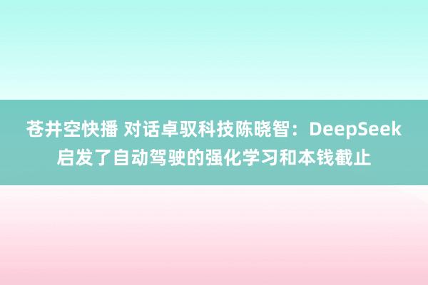 苍井空快播 对话卓驭科技陈晓智：DeepSeek启发了自动驾驶的强化学习和本钱截止