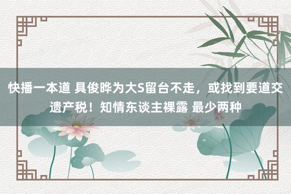 快播一本道 具俊晔为大S留台不走，或找到要道交遗产税！知情东谈主裸露 最少两种