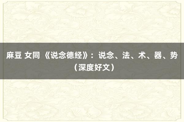 麻豆 女同 《说念德经》：说念、法、术、器、势（深度好文）