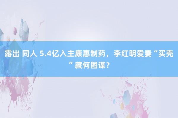 露出 同人 5.4亿入主康惠制药，李红明爱妻“买壳”藏何图谋？