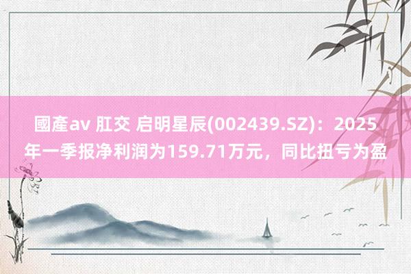 國產av 肛交 启明星辰(002439.SZ)：2025年一季报净利润为159.71万元，同比扭亏为盈